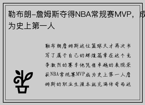 勒布朗-詹姆斯夺得NBA常规赛MVP，成为史上第一人