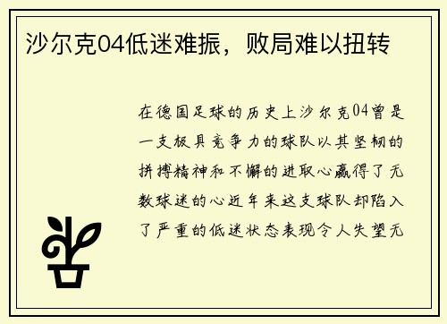 沙尔克04低迷难振，败局难以扭转